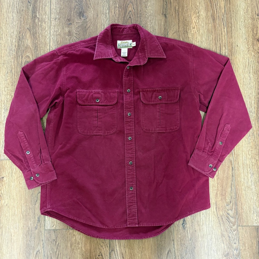 Cabelas Deerskin Soft Chamois Red‎ Heavyweight Cotton Shirt Mens L Gorpcore